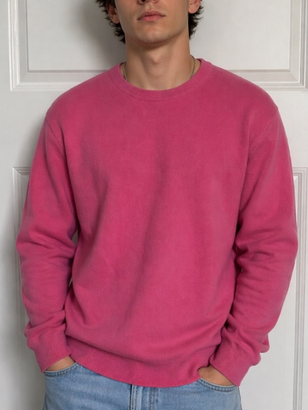 Express Men’s Pink Crewneck Cashmere Sweater Size XL 54360